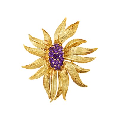 Lot 248 - Gold and Amethyst Flower Brooch