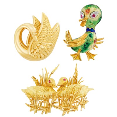 Lot 198 - Three Gold and Enamel Brooches