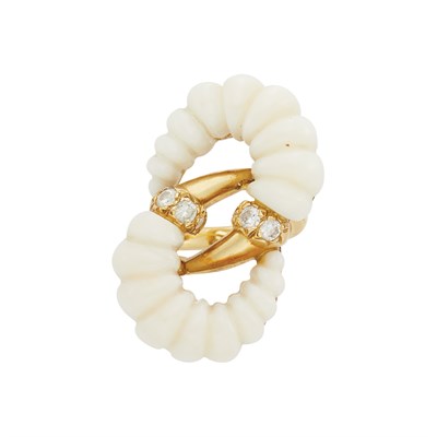 Lot 381 - Gold, Carved White Coral and Diamond Ring