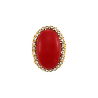 Lot 368 - Gold, Red Stone and Diamond Ring