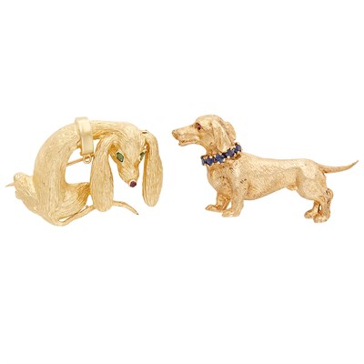 Lot 282 - Two Gold Dog Brooches
