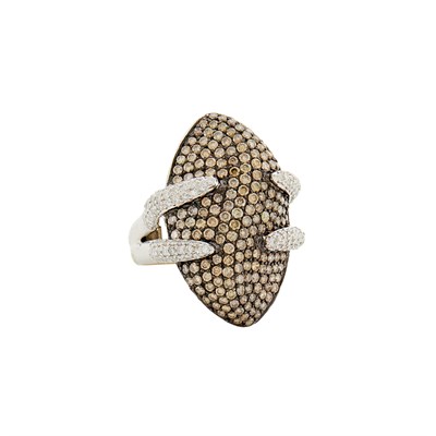 Lot 66 - White and Blackened Gold, Brown Diamond and Diamond Ring