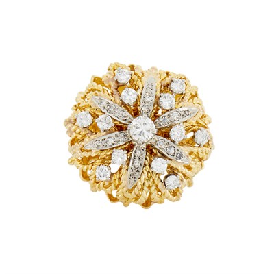 Lot 13 - Two-Color Gold and Diamond Flower Ring