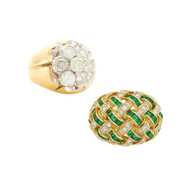Lot 316 - Gold, Emerald and Diamond Ring and Gold and Diamond Ring