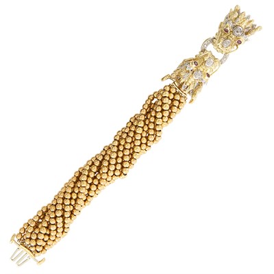 Lot 422 - Two-Color Gold and Diamond Dragon Head Multistrand Bracelet with Interchangeable Torsade Sections