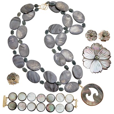 Lot 62 - Group of Abalone Shell, Mother-of-Pearl and Hardstone Jewelry