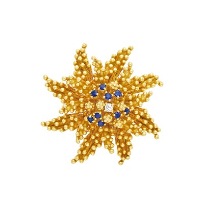 Lot 111 - Gold, Sapphire and Diamond Flower Brooch, Tiffany & Co.