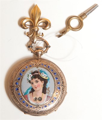 Lot 215 - Continental Enameled Gold-Filled Pocket Watch...