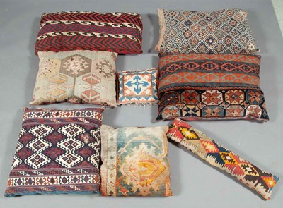 Lot 372 - Group of Eight Rug and Kilim Covered Cushions...