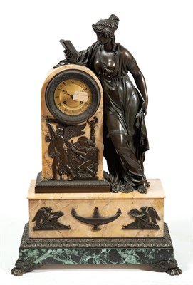 Lot 525 - Patinated Bronze and Marble Figural Clock The...