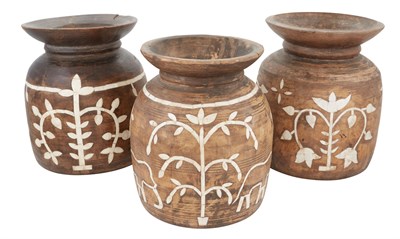 Lot 340 - Three Southeast Asian Bone Inlaid Wood Jars...