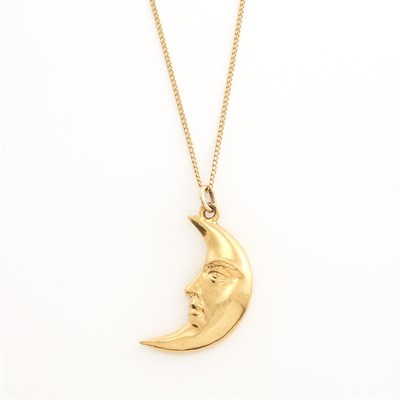 Lot 1851 - Gold Moon Pendant with Chain Necklace