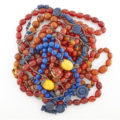 Lot 2148 - Group of Lapis and Amber Bead Necklaces