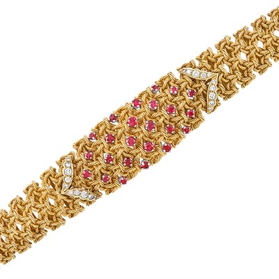 Lot 431 - Gold, Platinum, Ruby and Diamond Bracelet, Georges L'Enfant, France