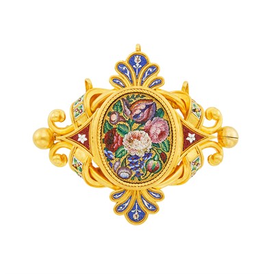 Lot 47 - Antique Gold and Micromosaic Pendant-Brooch