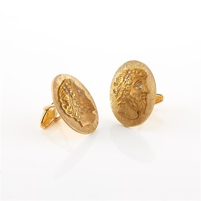 Lot 2049 - Pair of Gold and Diamond Roman Cufflinks
