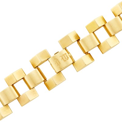 Lot 741 - Wide Gold Link Bracelet-Watch
