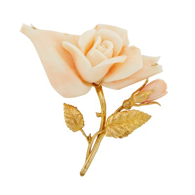 Lot 86 - Gold and Carved Angel Skin Coral Rose Brooch