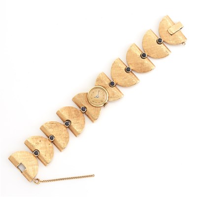 Lot 2085 - Gold and Sapphire Bracelet-Watch