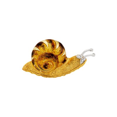 Lot 426 - Two-Color Gold, Enamel and Diamond Snail Clip-Brooch