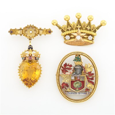 Lot 2009 - Three Gem-Set, Diamond and Enamel Brooches
