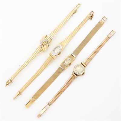 Lot 2069 - Four Gold and Diamond Wristwatches
