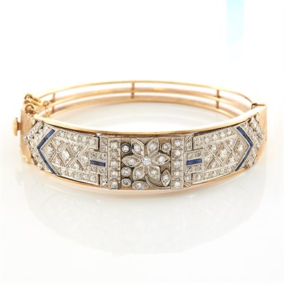 Lot 1995 - Two-Color Gold and Diamond Bangle Bracelet