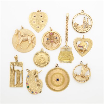 Lot 1272 - Eleven Gold Charms