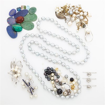Lot 1415 - Group of Cultured and Freshwater Pearl Jewelry, Unmounted Colored Stones and Fragments