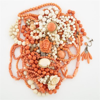 Lot 2149 - Group of Coral, Gold and Metal Jewelry