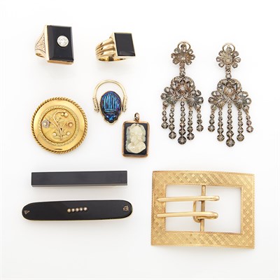 Lot 1312 - Group of Gold, Low Karat Gold and Silver Jewelry and Gold Belt Buckle