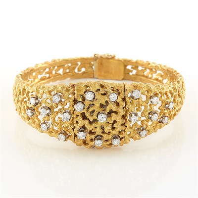Lot 1933 - Gold and Diamond Bangle-Watch, Ebel