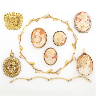 Lot 1346 - Group of Yellow and White Gold, Silver and Cameo Jewelry
