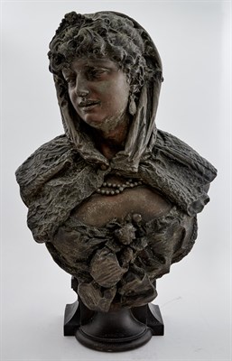 Lot 346 - Continental Patinated Spelter Bust of a Woman...