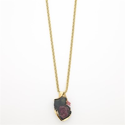 Lot 1935 - Gold and Watermelon Tourmaline Pendant and Chain