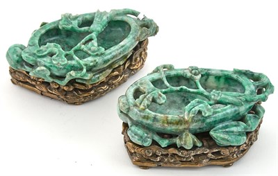 Lot 342 - Pair of Chinese Jadeite Brushwashers on...