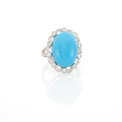 Lot 1827 - White Gold, Reconstituted Turquoise and Diamond Ring