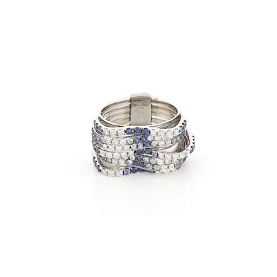 Lot 239 - Five Row White Gold, Sapphire and Diamond Ring