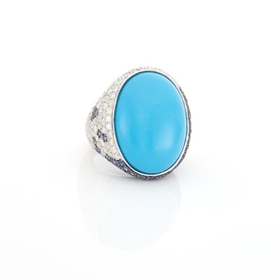 Lot 1662 - White Gold, Reconstituted Turquoise, Sapphire and Diamond Ring