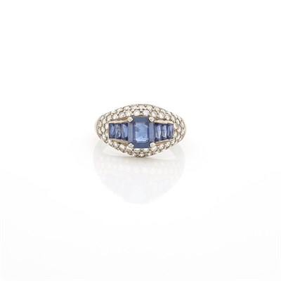 Lot 1658 - White Gold, Sapphire and Diamond Ring