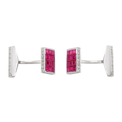 Lot 94 - Pair of White Gold, Ruby and Diamond Cufflinks