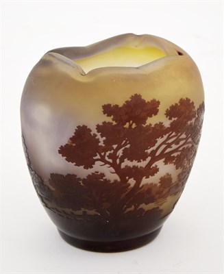 Lot 457 - Gallé Acid-Etched Cameo Glass Landscape Scene...