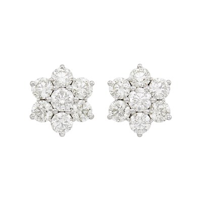 Lot 220 - Pair of Platinum and Diamond Floret Earrings