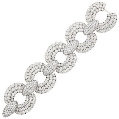 Lot 480 - Wide White Gold and Diamond Link Bracelet