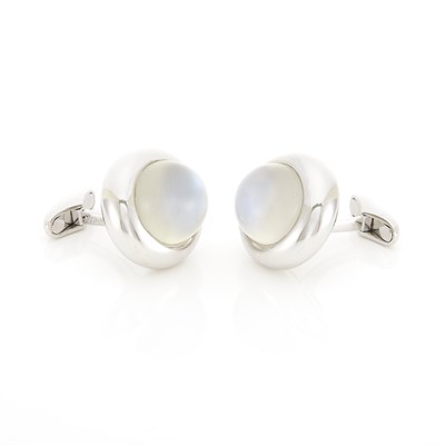 Lot 1759 - Pair of White Gold and Moonstone Cufflinks, Assil