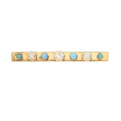 Lot 1131 - Gold, Turquoise and Diamond Bar Pin