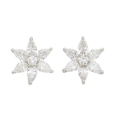 Lot 766 - Pair of Platinum and Diamond Floret Earrings