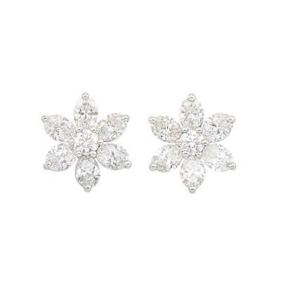 Lot 301 - Pair of Platinum and Diamond Flower Earrings