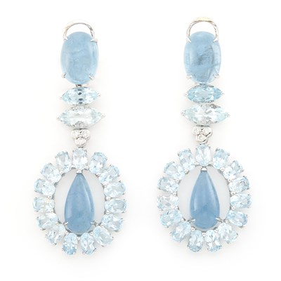 Lot 1657 - Pair of White Gold, Aquamarine, Blue Topaz and Diamond Pendant-Earclips