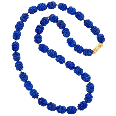 Lot 26 - Carved Lapis Bead Necklace with Gilt-Metal Magnetic Clasp